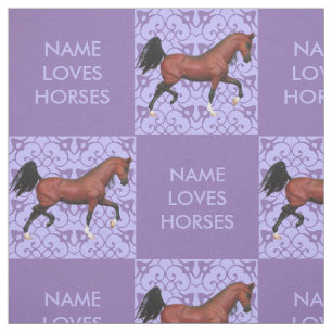 Trotting Bay Arabian Horse Lila Pattern Fun Stoff