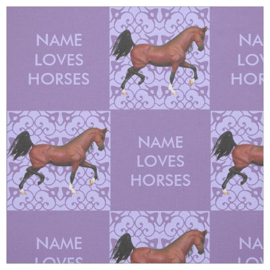 Trotting Bay Arabian Horse Lila Pattern Fun Stoff (Muster)