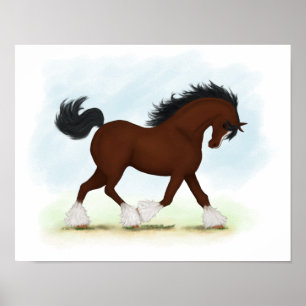 Trotting Bay Clydesdale Pferdereitriese Poster