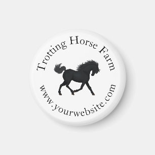 Trotting Black Horse Circular Text Reittier Magnet