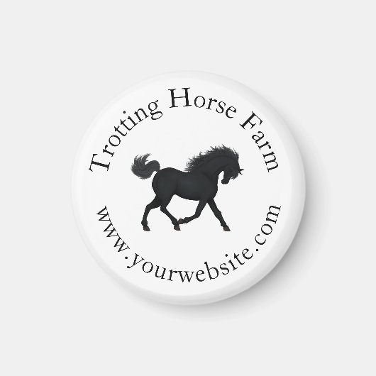 Trotting Black Horse Circular Text Reittier Magnet (Vorne)