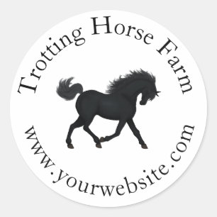 Trotting Black Horse Circular Text Reittier Runder Aufkleber