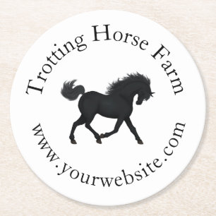 Trotting Black Horse Circular Text Reittier Runder Pappuntersetzer