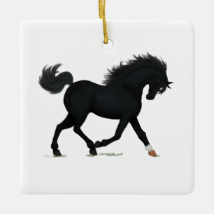 Trotting Black Horse mit Star Pony Cob Reittier Keramikornament