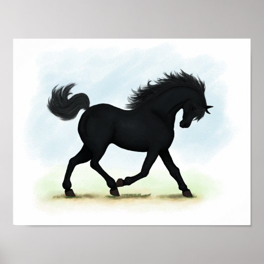 Trotting Black Horse oder Pony Reittier Poster (Vorne)