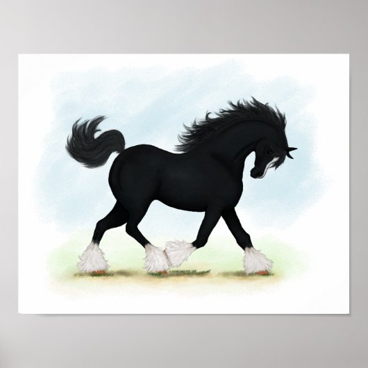 Trotting Black Shire Horse Reittier Poster (Vorne)