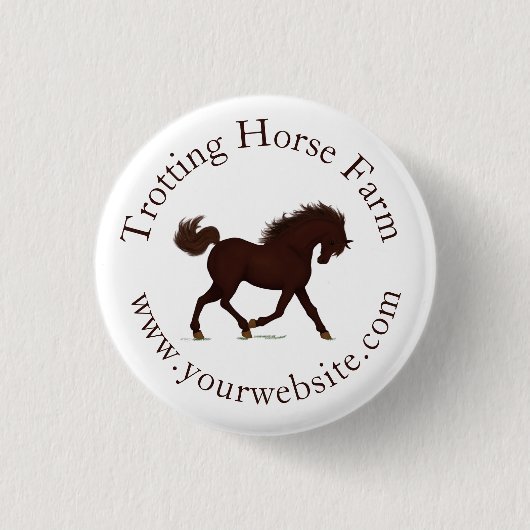 Trotting Brown Horse Circular Text Reittier Button (Vorderseite)