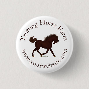 Trotting Brown Horse Circular Text Reittier Button