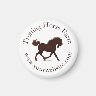 Trotting Brown Horse Circular Text Reittier Magnet