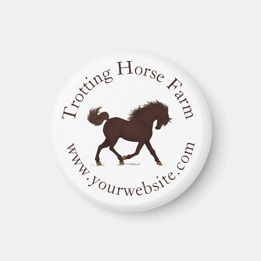 Trotting Brown Horse Circular Text Reittier Magnet (Vorne)