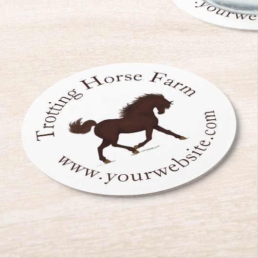 Trotting Brown Horse Circular Text Reittier Runder Pappuntersetzer (Angewinkelt)