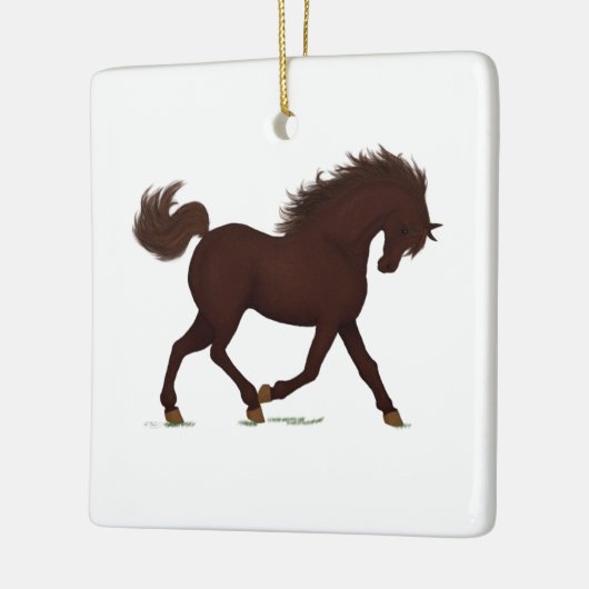 Trotting Brown Horse oder Pony Reitscharm Keramikornament (Links)