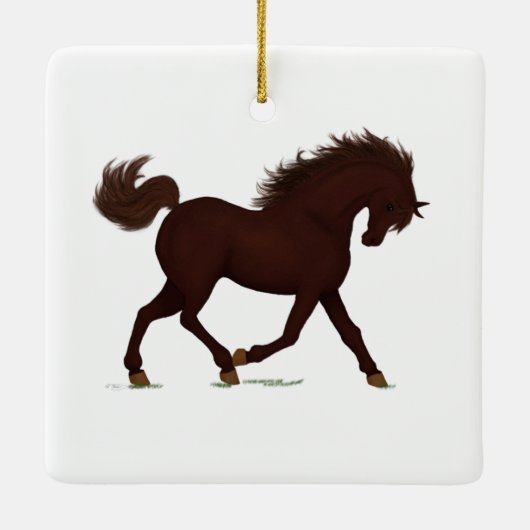 Trotting Brown Horse oder Pony Reitscharm Keramikornament (Rückseite)