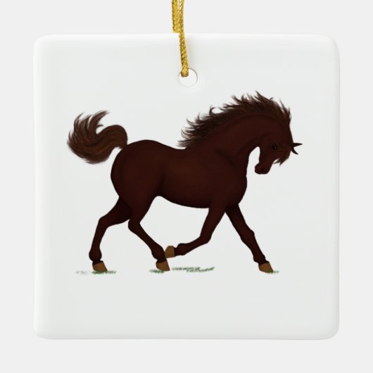 Trotting Brown Horse oder Pony Reitscharm Keramikornament (Vorderseite)