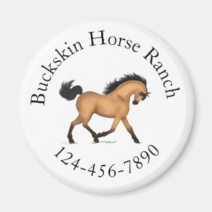 Trotting Buckskin Horse Circular Text Reittier Magnet