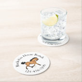 Trotting Buckskin Horse Circular Text Reittier Runder Pappuntersetzer (Vor Ort)