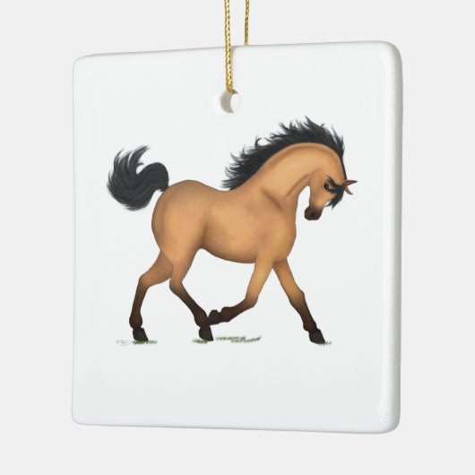 Trotting Buckskin Horse oder Pony Reitscharm Keramikornament (Links)