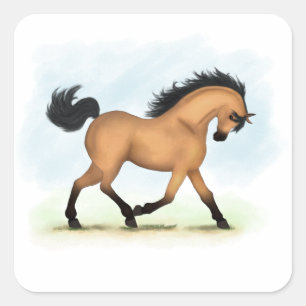 Trotting Buckskin Pferd Quadratischer Aufkleber