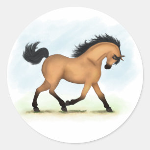 Trotting Buckskin Pferderaffe Runder Aufkleber