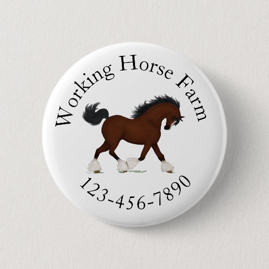 Trotting Clydesdale Horse Circle Text Custom Button (Vorderseite)