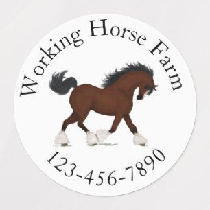 Trotting Clydesdale Horse Circle Text Custom Etiketten