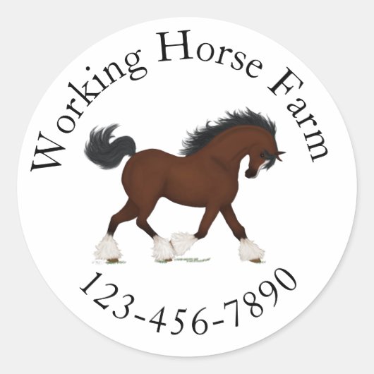 Trotting Clydesdale Horse Circle Text Custom Runder Aufkleber (Vorderseite)