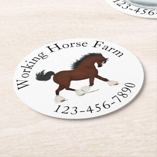 Trotting Clydesdale Horse Circle Text Custom Runder Pappuntersetzer (Angewinkelt)