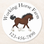 Trotting Clydesdale Horse Circle Text Custom Runder Pappuntersetzer (Vorderseite)