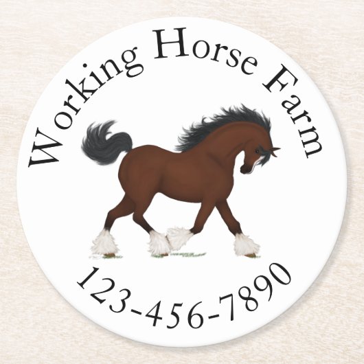 Trotting Clydesdale Horse Circle Text Custom Runder Pappuntersetzer (Vorderseite)