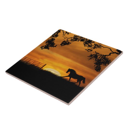 Trotting Hors und Sunrise Art Tile Fliese (Seite)