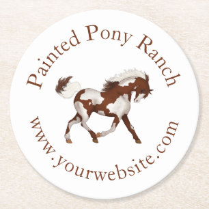 Trotting Overo Skewbald Paint Horse Custom Logo Runder Pappuntersetzer