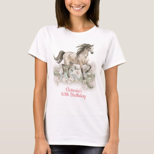 Trotting Watercolo Pferd Geburtstag T-Shirt (Vorderseite)
