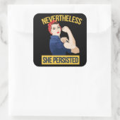 Trotzdem beharrt sie quadratischer aufkleber (Tasche)