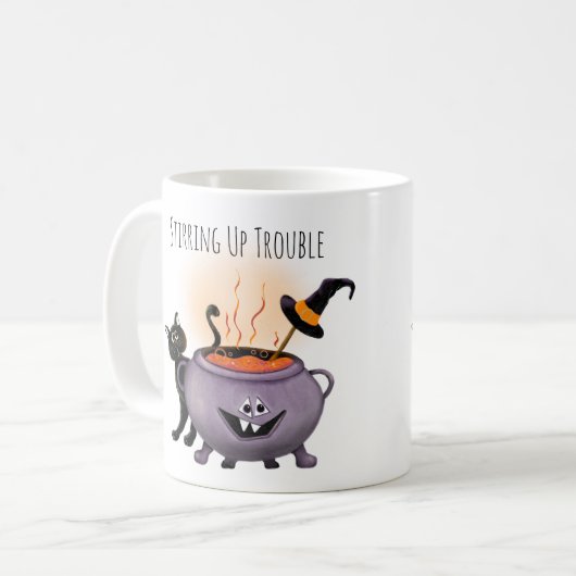 Trouble Black Cat & Hexen Halloween Kaffeetasse (Vorderseite Links)