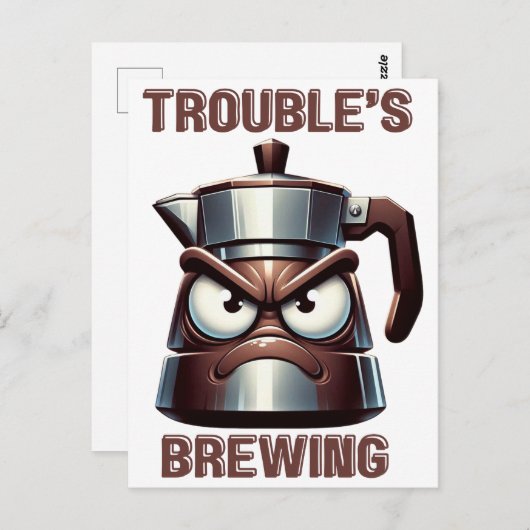Trouble's Brewing - Angry Moka Espresso Pot Postkarte (Vorne/Hinten)