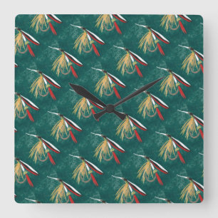 "Trout Fin" wet fly, fly fishing fly tying art Quadratische Wanduhr