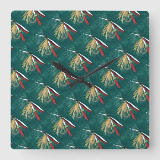 "Trout Fin" wet fly, fly fishing fly tying art Quadratische Wanduhr (Vorderseite)