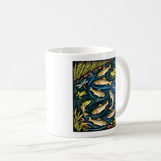 Trout Stream Harmony - Folk Art Fish, Frogs & Drag Kaffeetasse (VorderseiteRechts)