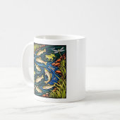Trout Stream Harmony - Folk Art Fish, Frogs & Drag Kaffeetasse (Vorderseite Links)