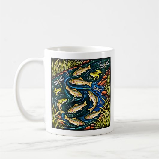 Trout Stream Harmony – Folklore Kunst Fisch, Frösc Kaffeetasse (Links)