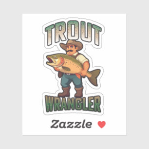 Trout Wrangler Cartoon-Vektorillustration Aufkleber