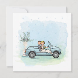 Trouwkaart bruidspaar in vintage Fiat 500 Jolly Feiertagskarte
