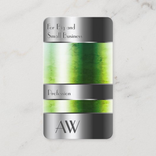 Trübe Aluminiumbox mit grünem Giftmonogramm Visitenkarte (Vorderseite)