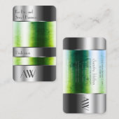 Trübe Aluminiumbox mit grünem Giftmonogramm Visitenkarte (Vorne/Hinten)