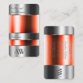 Trübe Aluminiumbox mit roten Flüssigkeiten und Mon Visitenkarte (Vorne/Hinten)