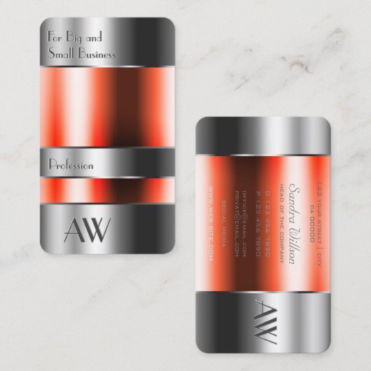 Trübe Aluminiumbox mit roten Flüssigkeiten und Mon Visitenkarte (Vorne/Hinten)