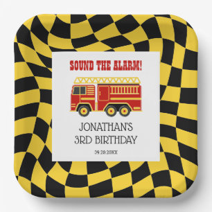 Truck Black Yellow Checkered 3. Geburtstag Pappteller