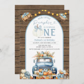 Truck Blue Pumpkin 1. Geburtstag Herbst Rustikales Einladung (Vorne/Hinten)