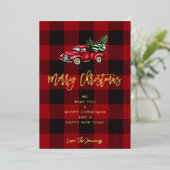 Truck & Buffalo Karo Frohe Weihnachten Folieneinladung (Stehend vorne)
