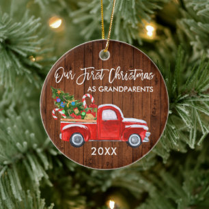 Truck Candy Wood Erste Weihnachten als Großeltern Keramik Ornament